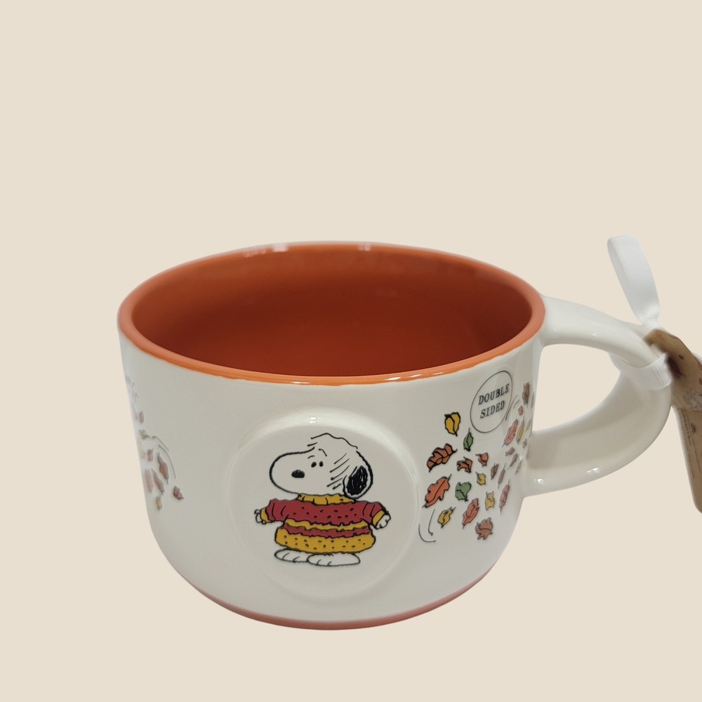 Rae Dunn Peanuts Snoopy Sweater Weather Fall Leaves Thanksgiving Coffee Soup Mug - Picture 1 of 8